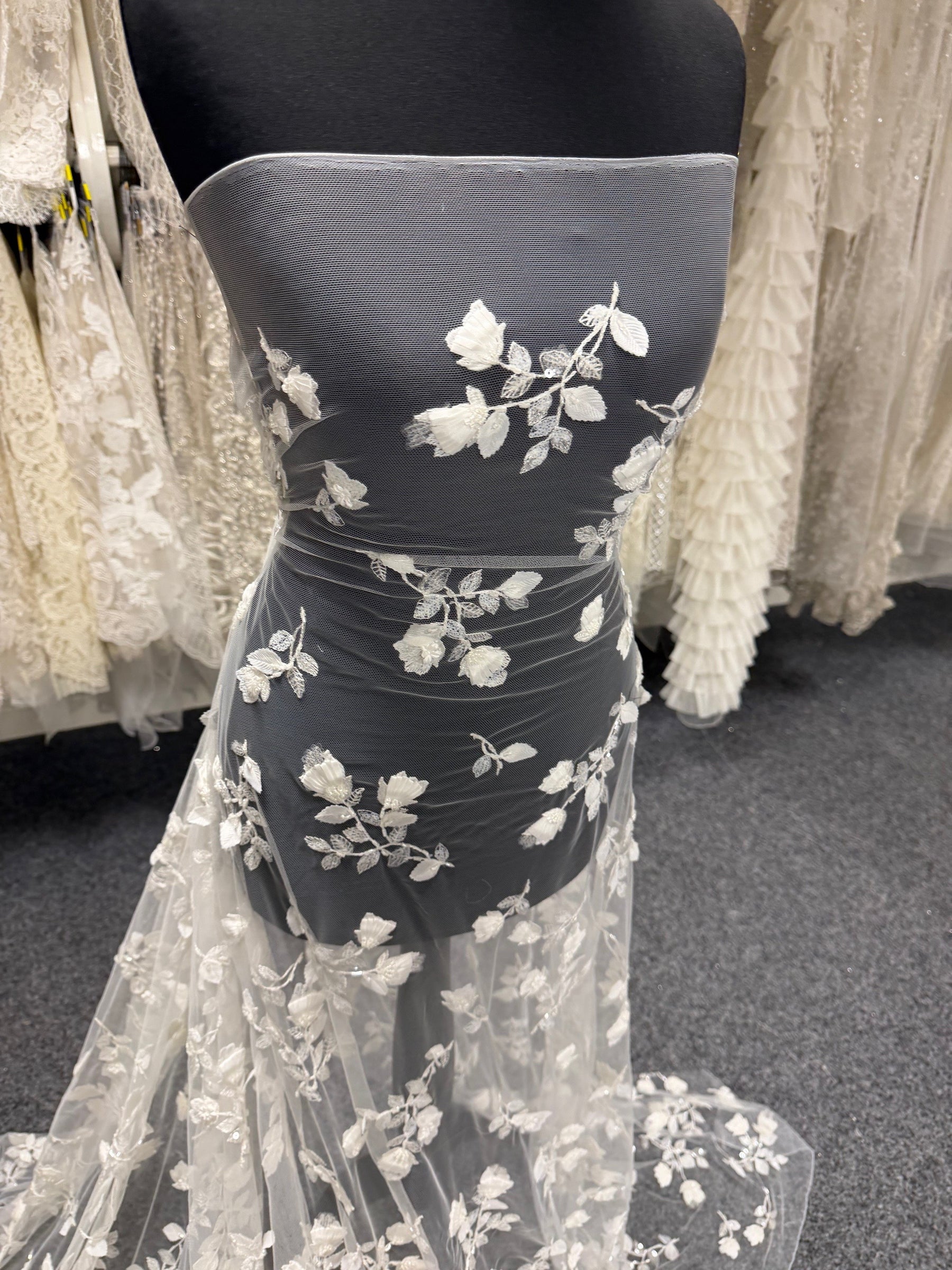 Ivory 3D Emb Beaded Tulle - EB1063