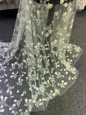 Ivory 3D Emb Beaded Tulle - EB1063