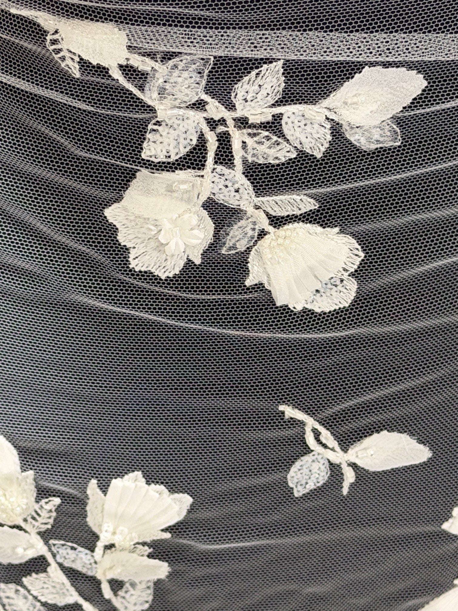 Ivory 3D Emb Beaded Tulle - EB1063