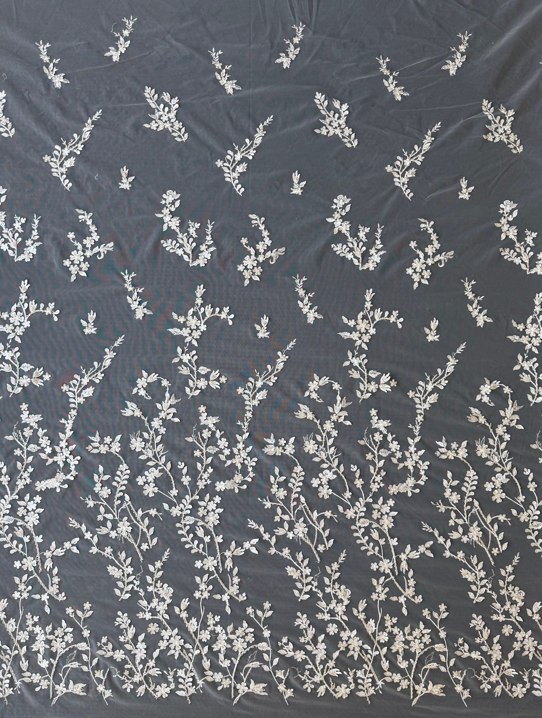 Ivory/Silver Embroidered Lace - EB1073