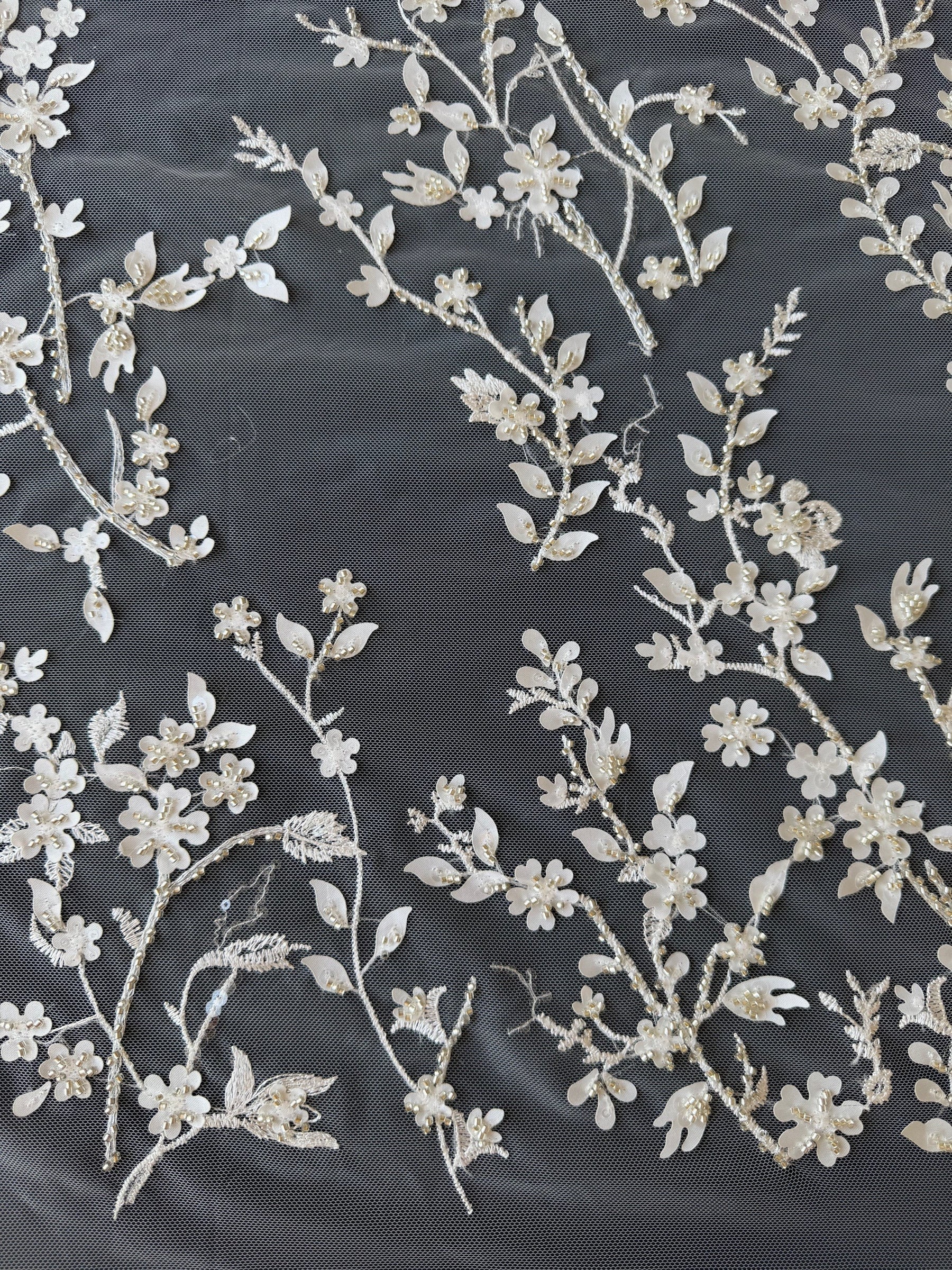 Ivory/Silver Embroidered Lace - EB1073