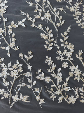 Ivory/Silver Embroidered Lace - EB1073