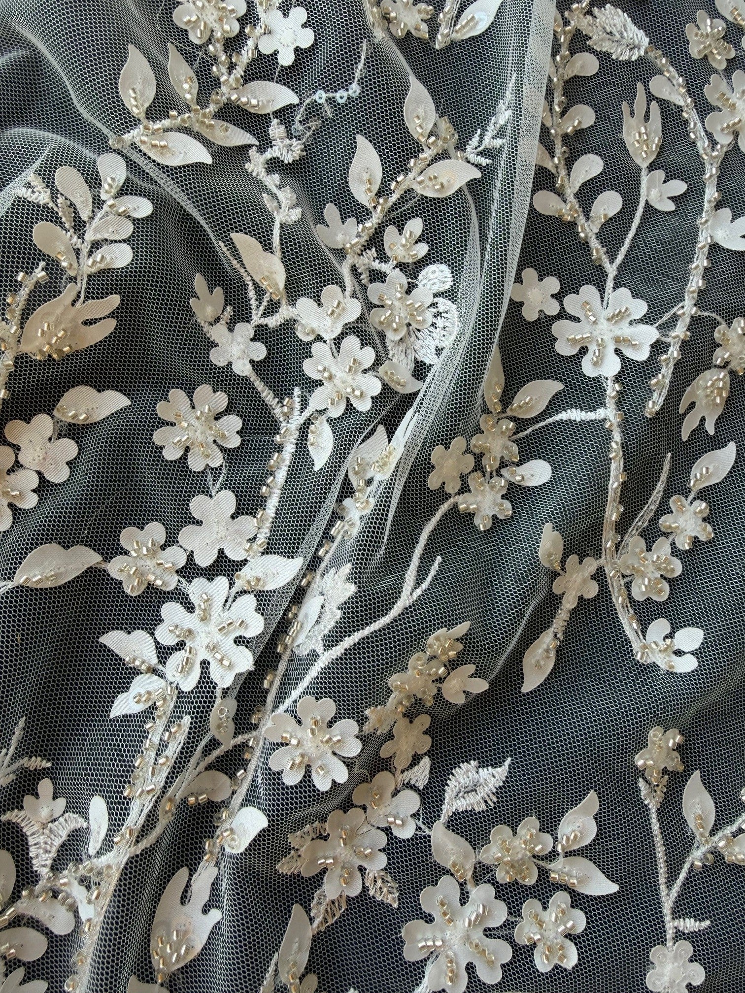Ivory/Silver Embroidered Lace - EB1073