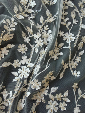 Ivory/Silver Embroidered Lace - EB1073