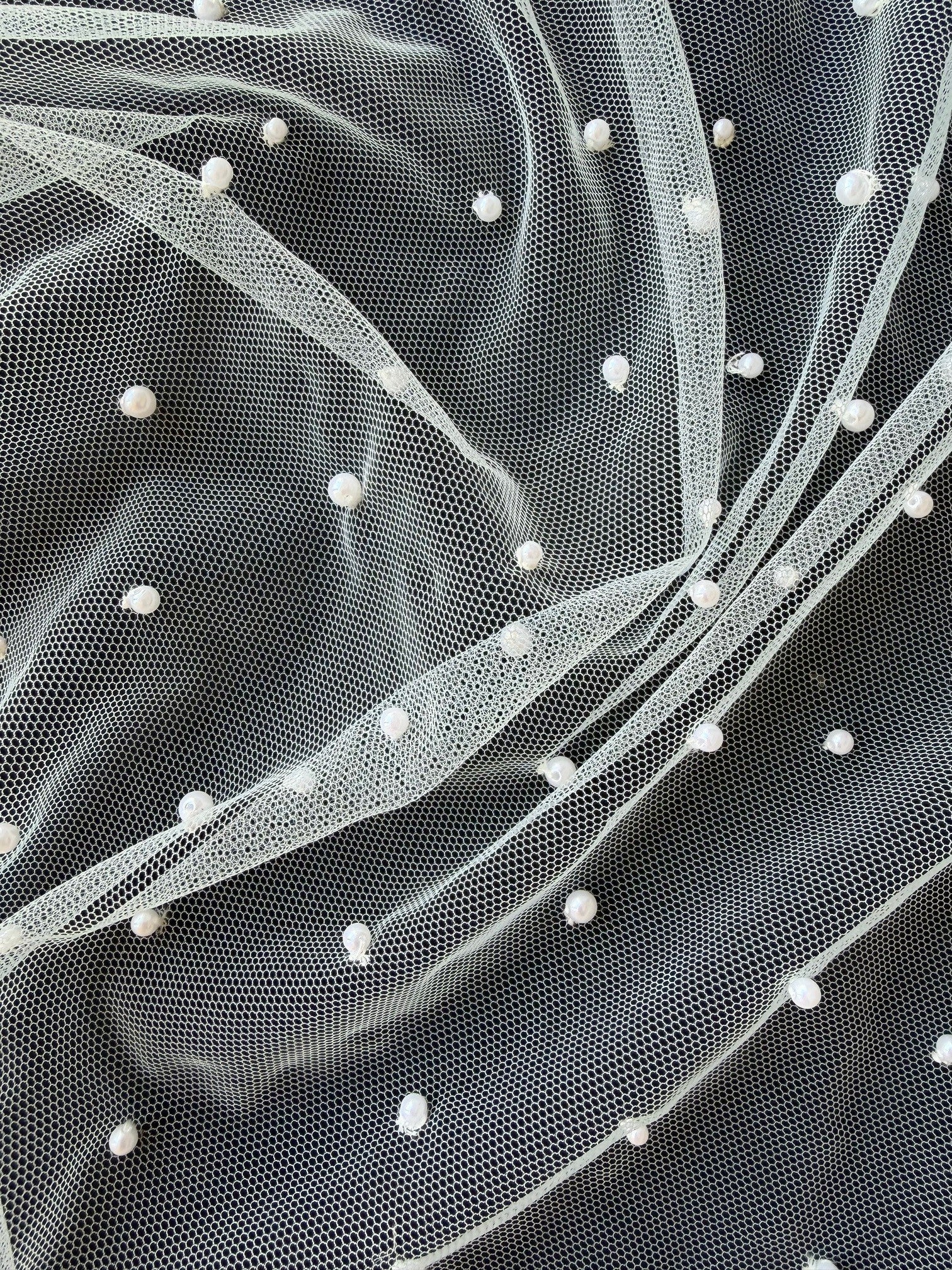 Ivory Beaded Tulle - EB1071