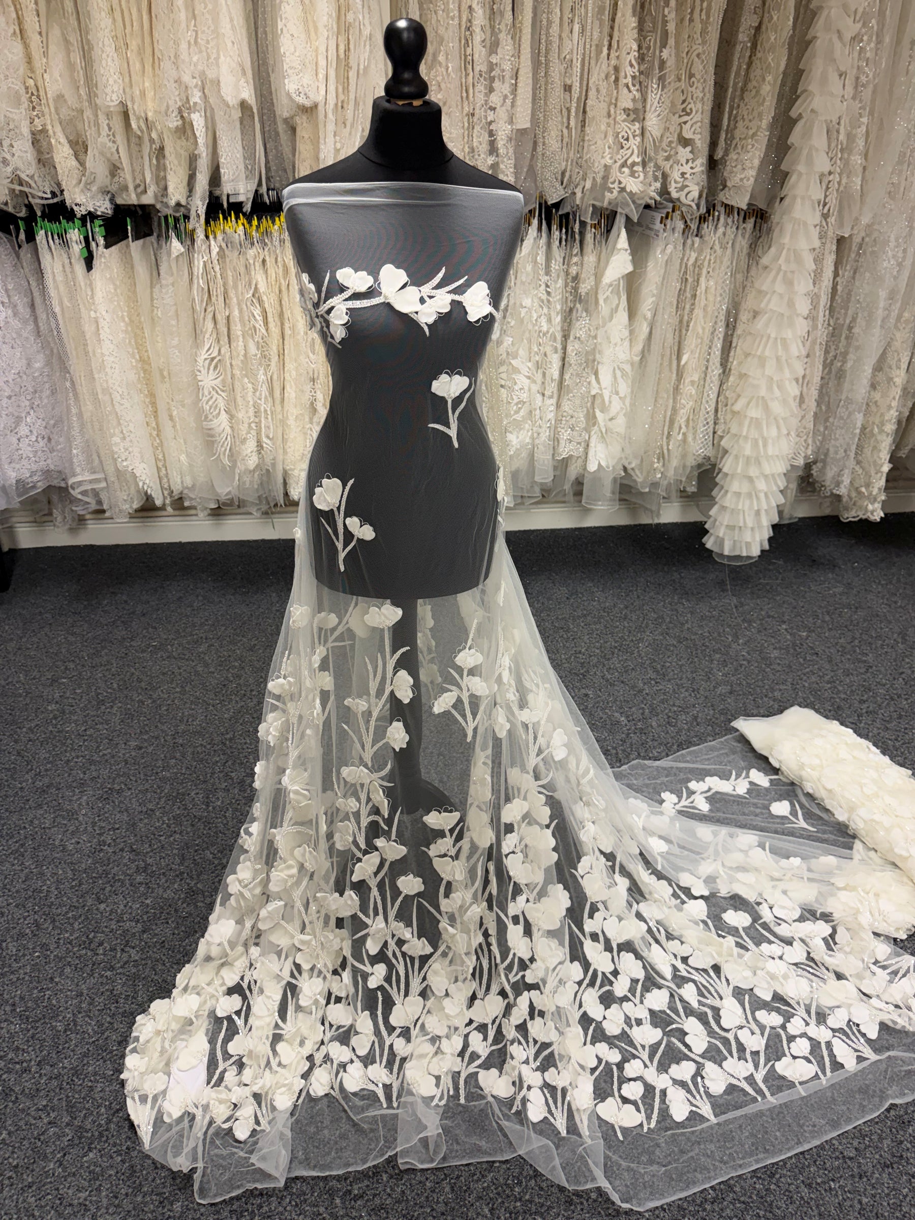 Ivory 3D Emb Beaded Tulle - EB1082