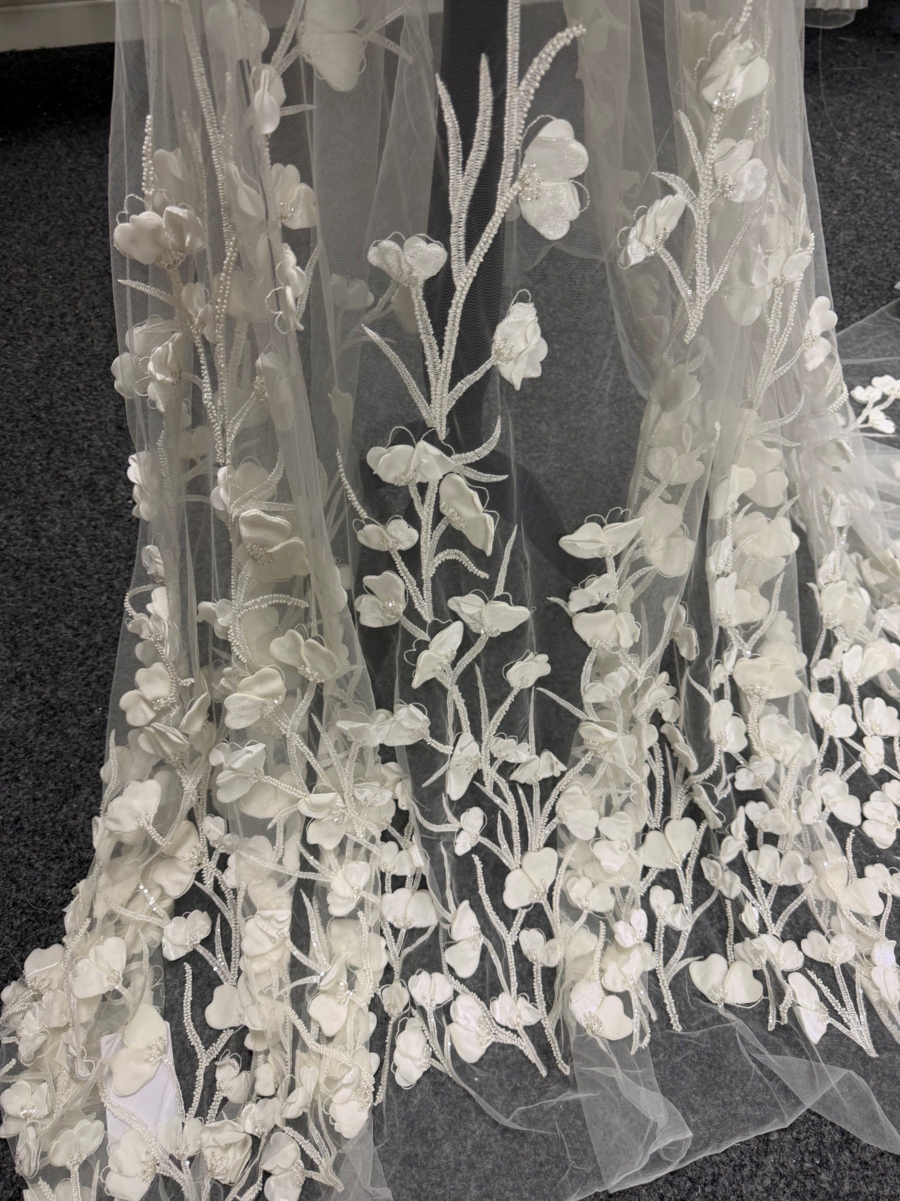 Ivory 3D Emb Beaded Tulle - EB1082