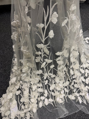 Ivory 3D Emb Beaded Tulle - EB1082