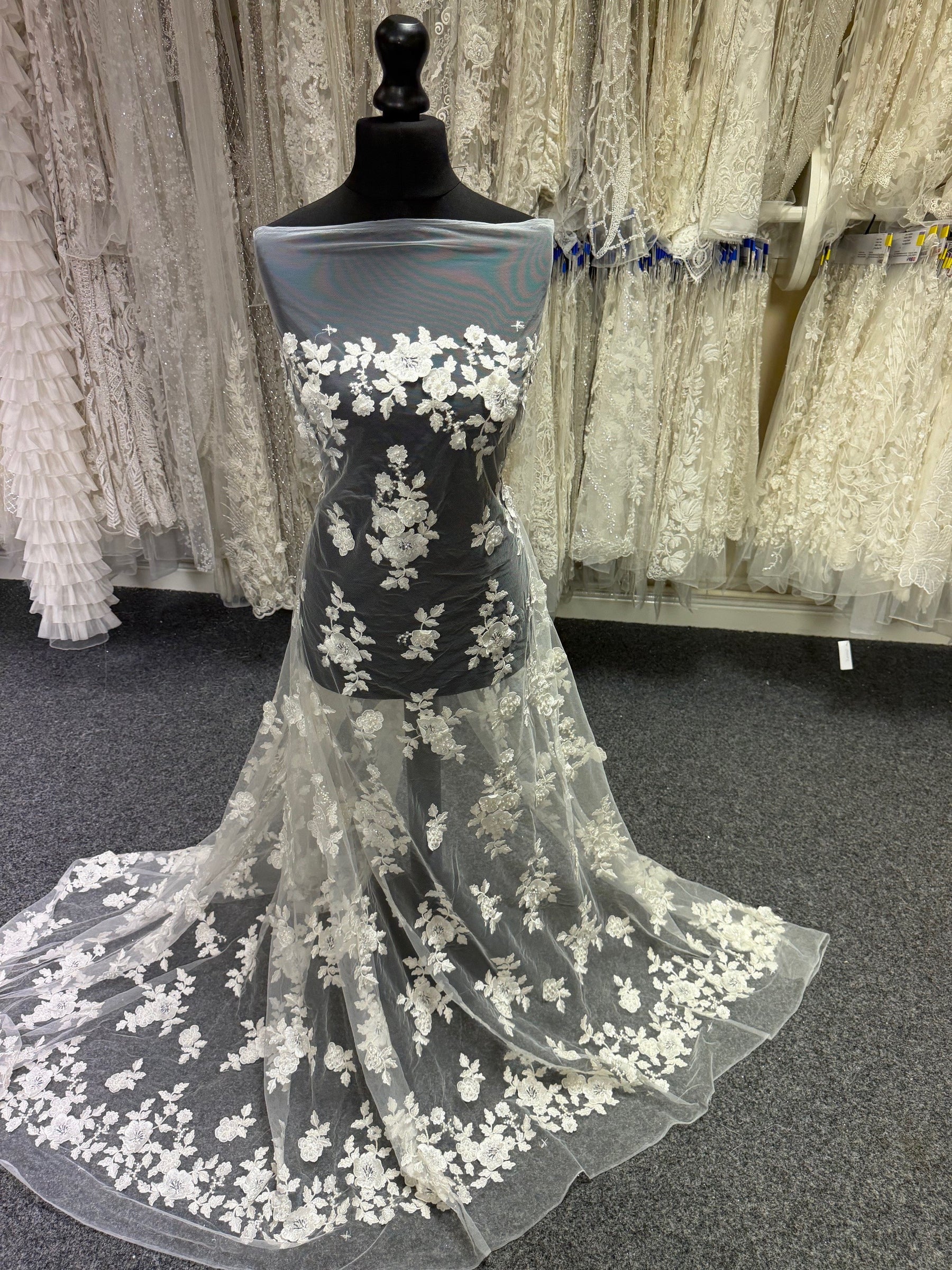 Ivory 3D Emb Beaded Tulle - EB1088