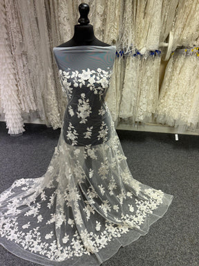 Ivory 3D Emb Beaded Tulle - EB1088