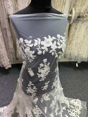 Ivory 3D Emb Beaded Tulle - EB1088