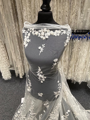 Ivory 3D Emb Beaded Tulle - EB1094