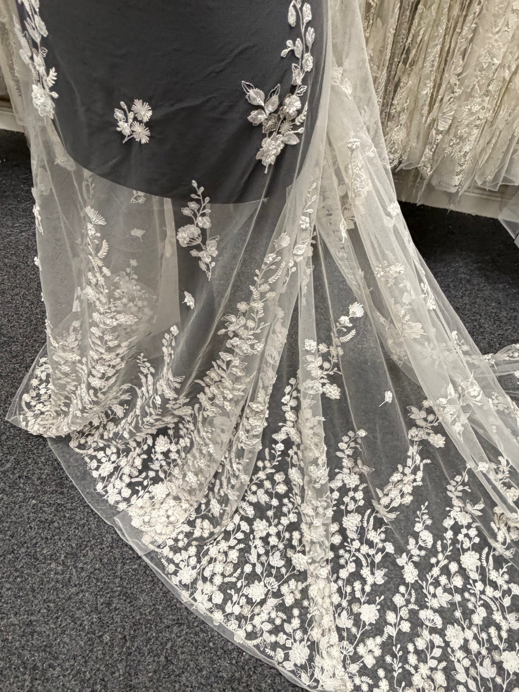 Ivory 3D Emb Beaded Tulle - EB1094