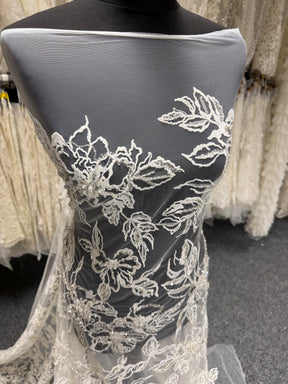 Ivory/Silver Embroidered Beaded Lace - EB1100