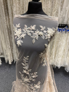 Light Skin/Silver Emb Beaded Tulle - EB1105