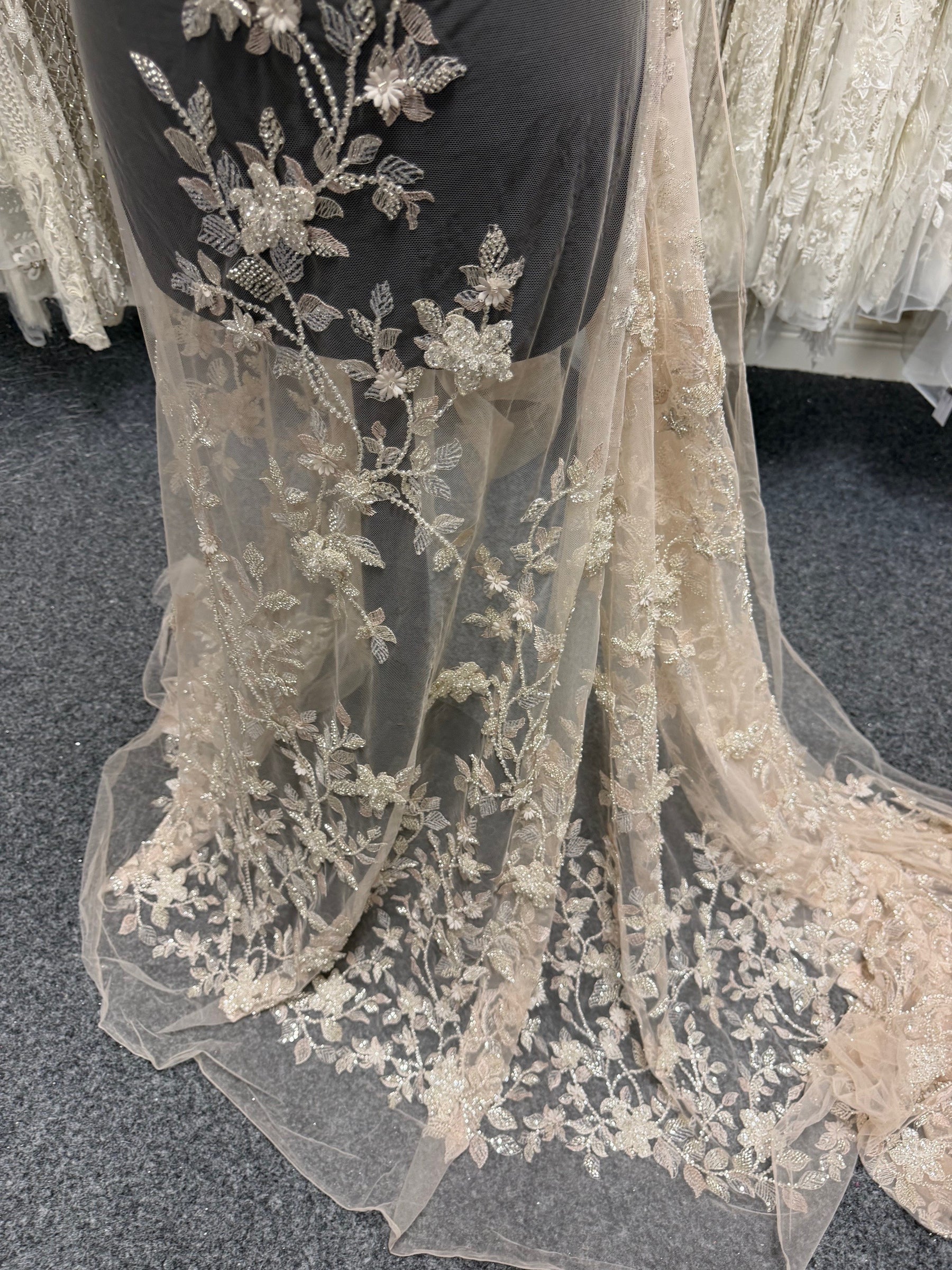 Light Skin/Silver Emb Beaded Tulle - EB1105
