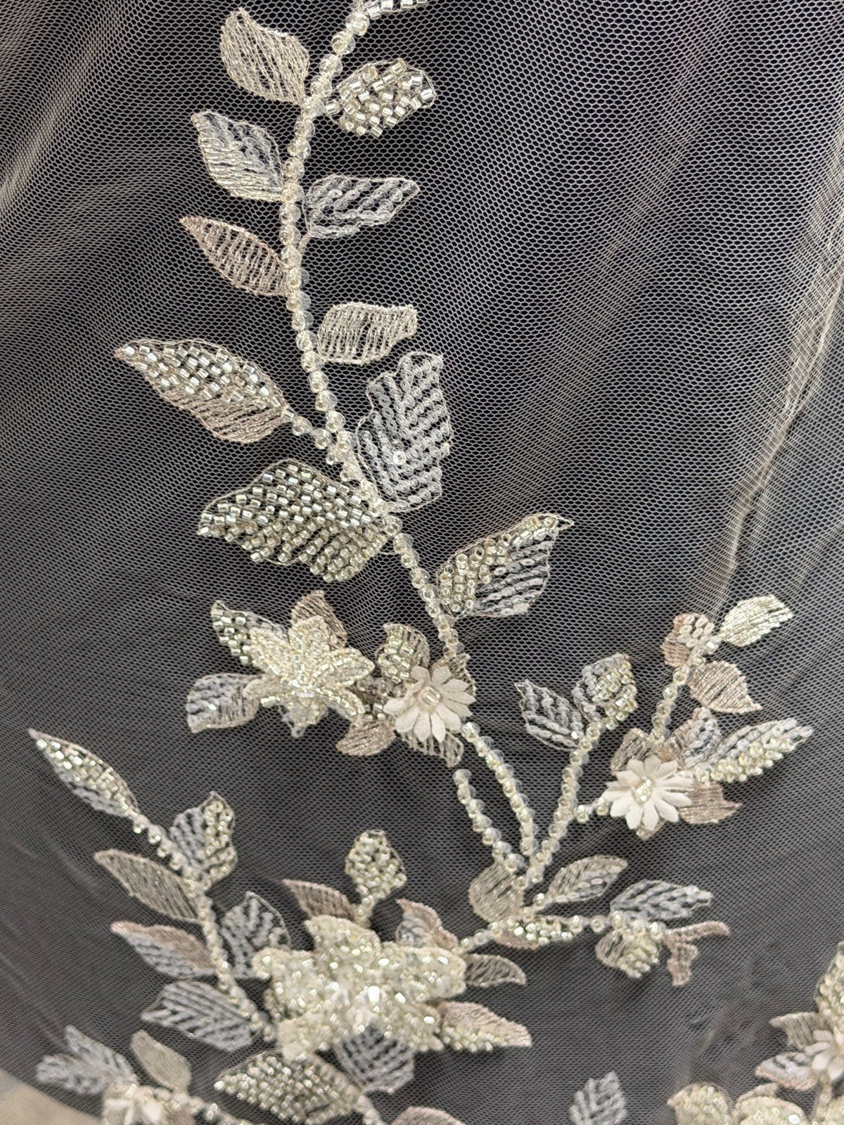 Light Skin/Silver Emb Beaded Tulle - EB1105