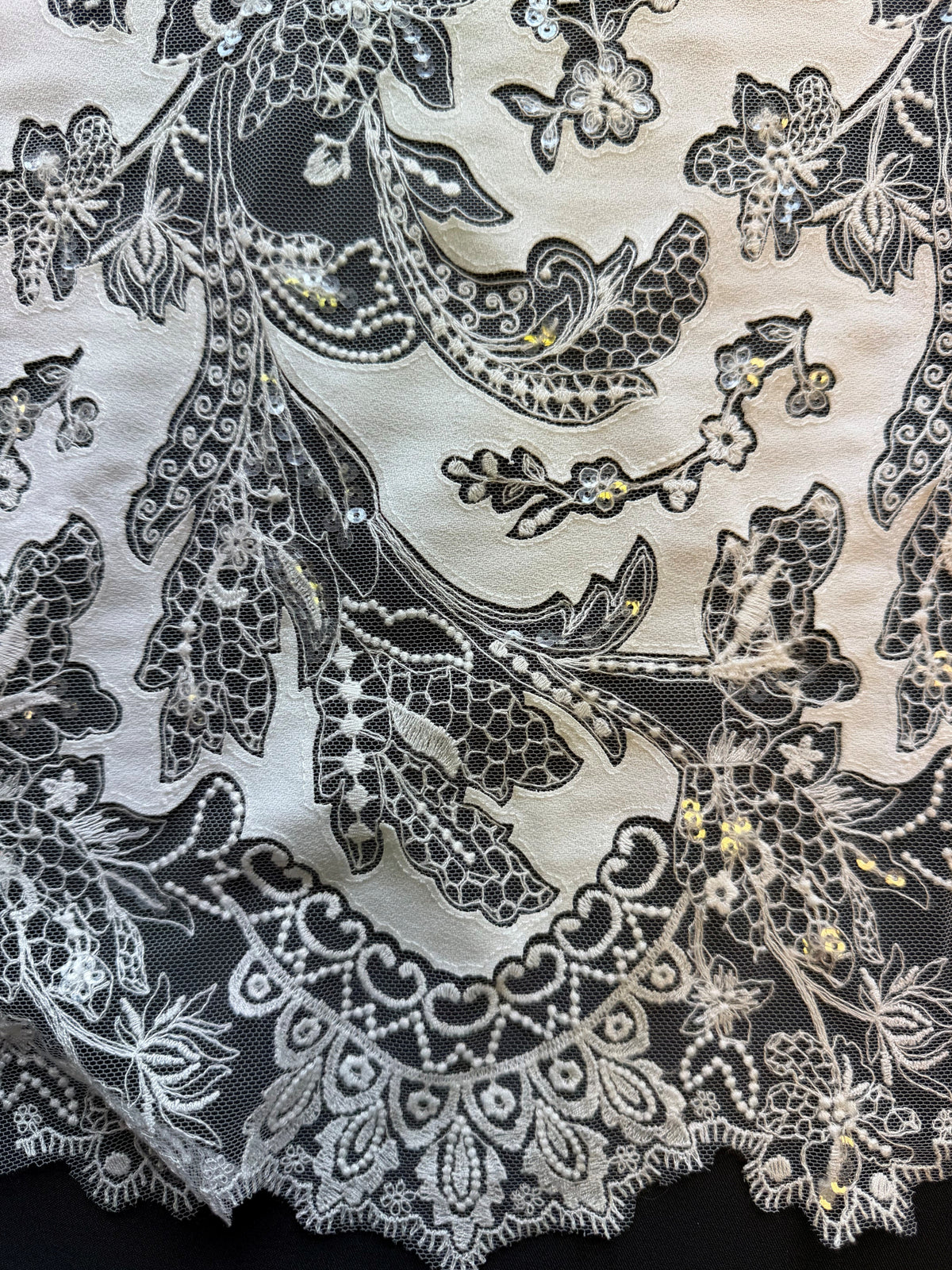 Ivory Fabric Embellished Embroidery Lace - EB3039