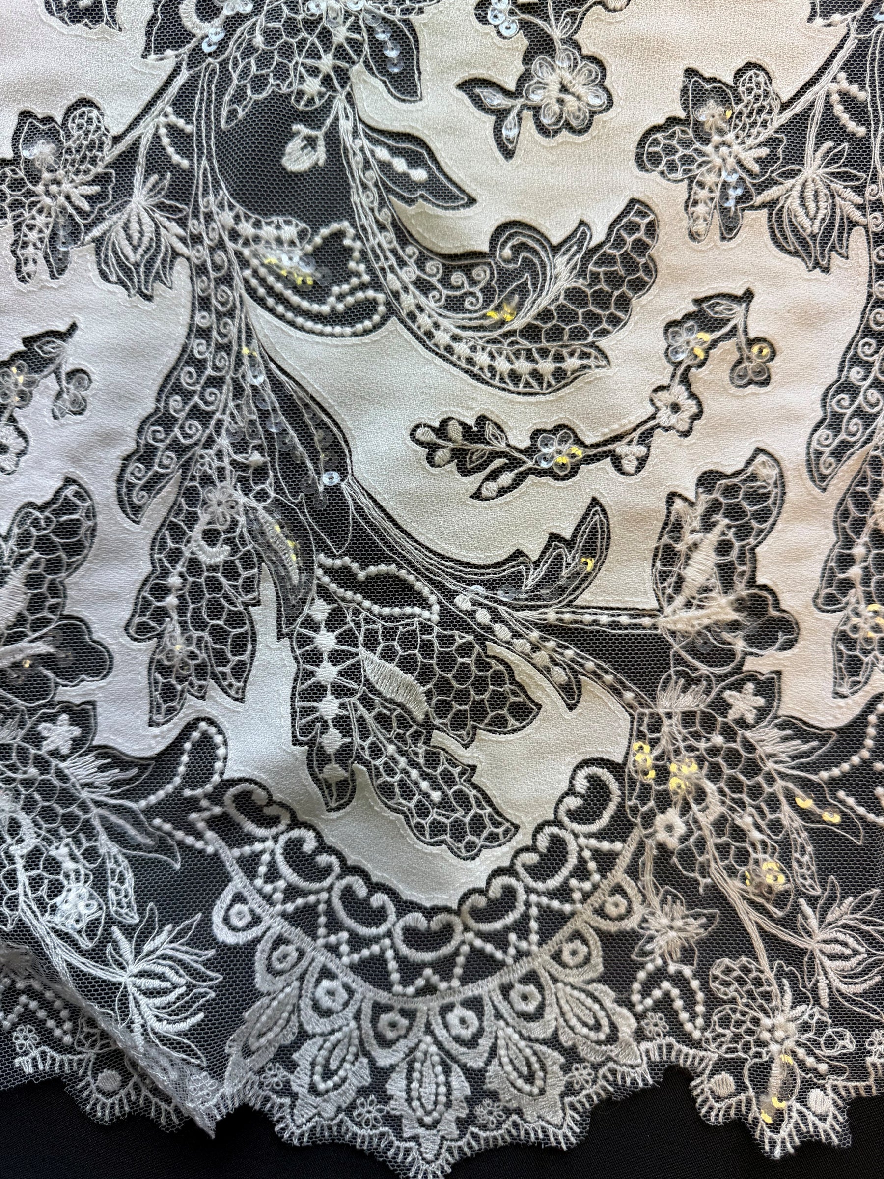 Ivory Fabric Embellished Embroidery Lace - EB3039