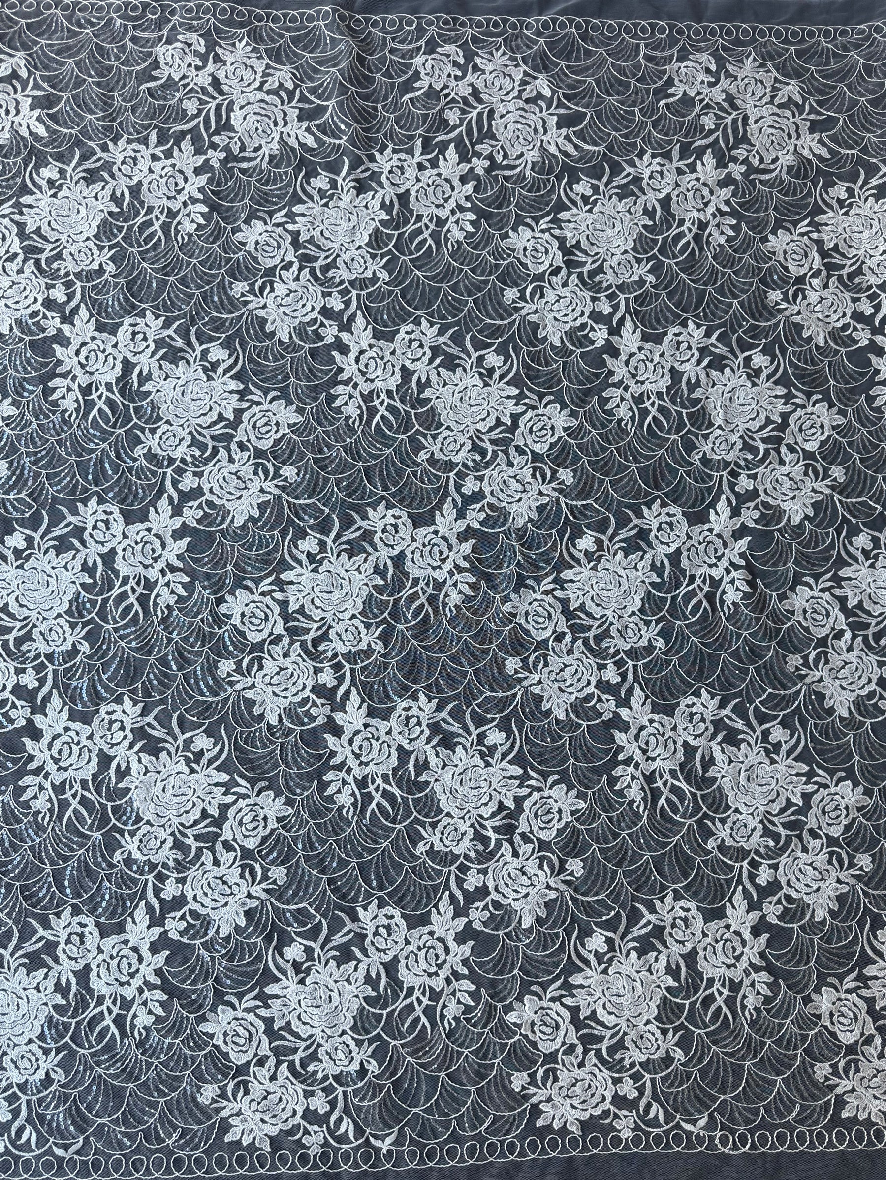 Ivory Sequin Raschel Lace - EB3047