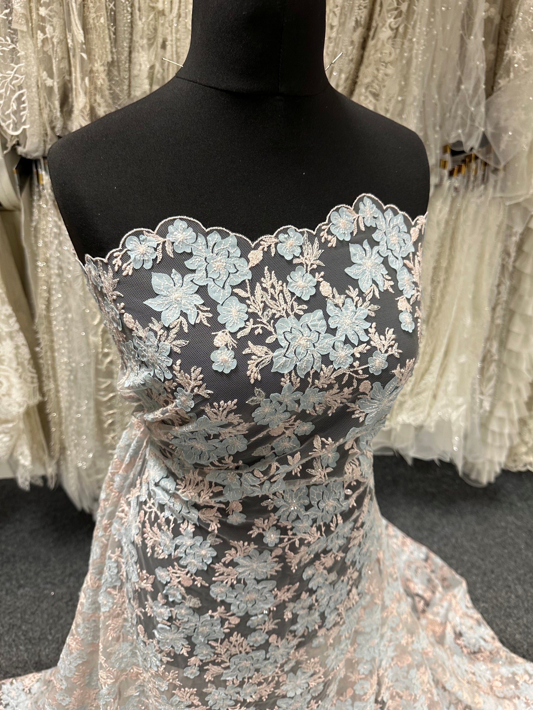 Pink & Blue Embroidered Lace - EB3053