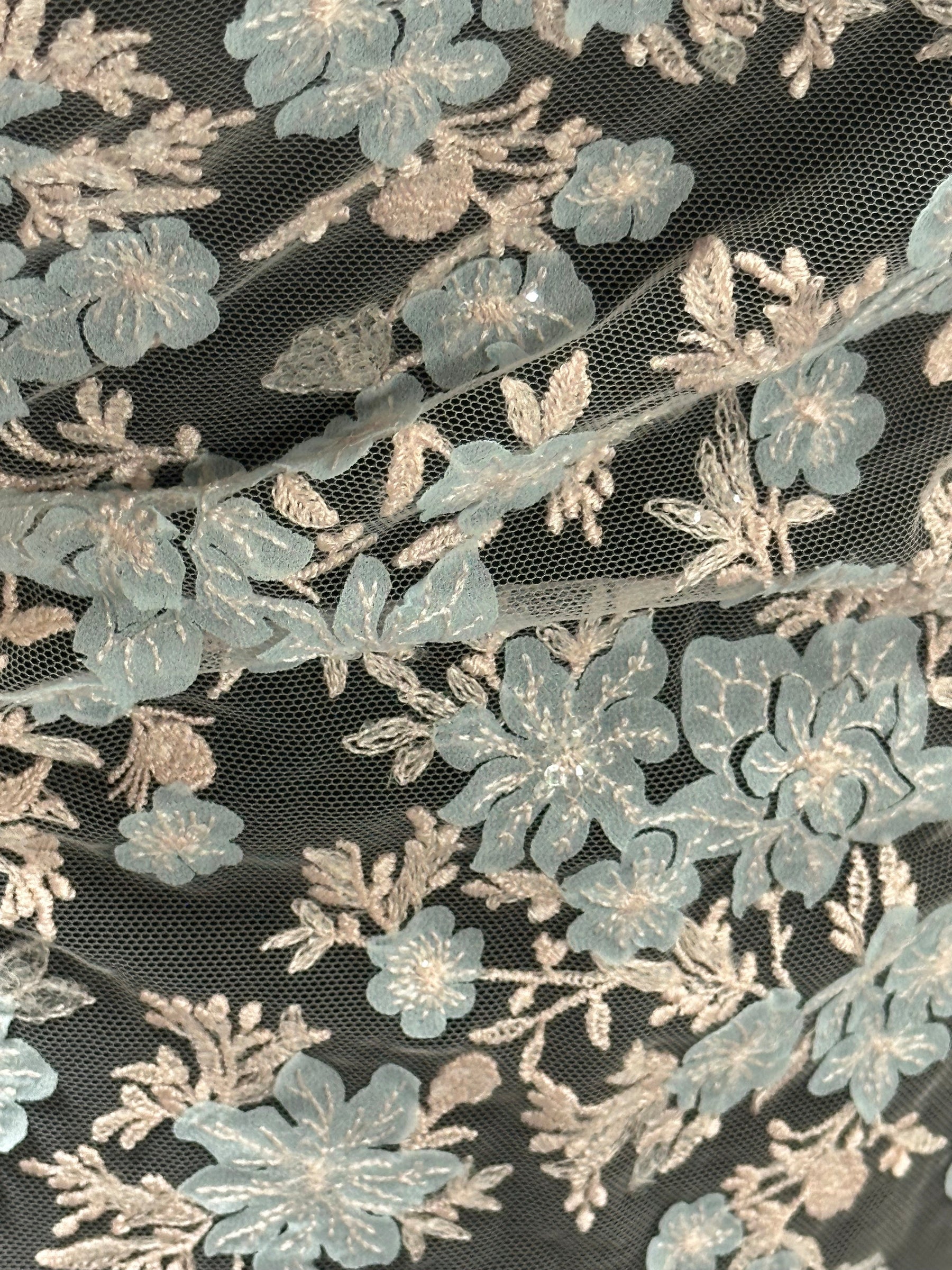 Pink & Blue Embroidered Lace - EB3053