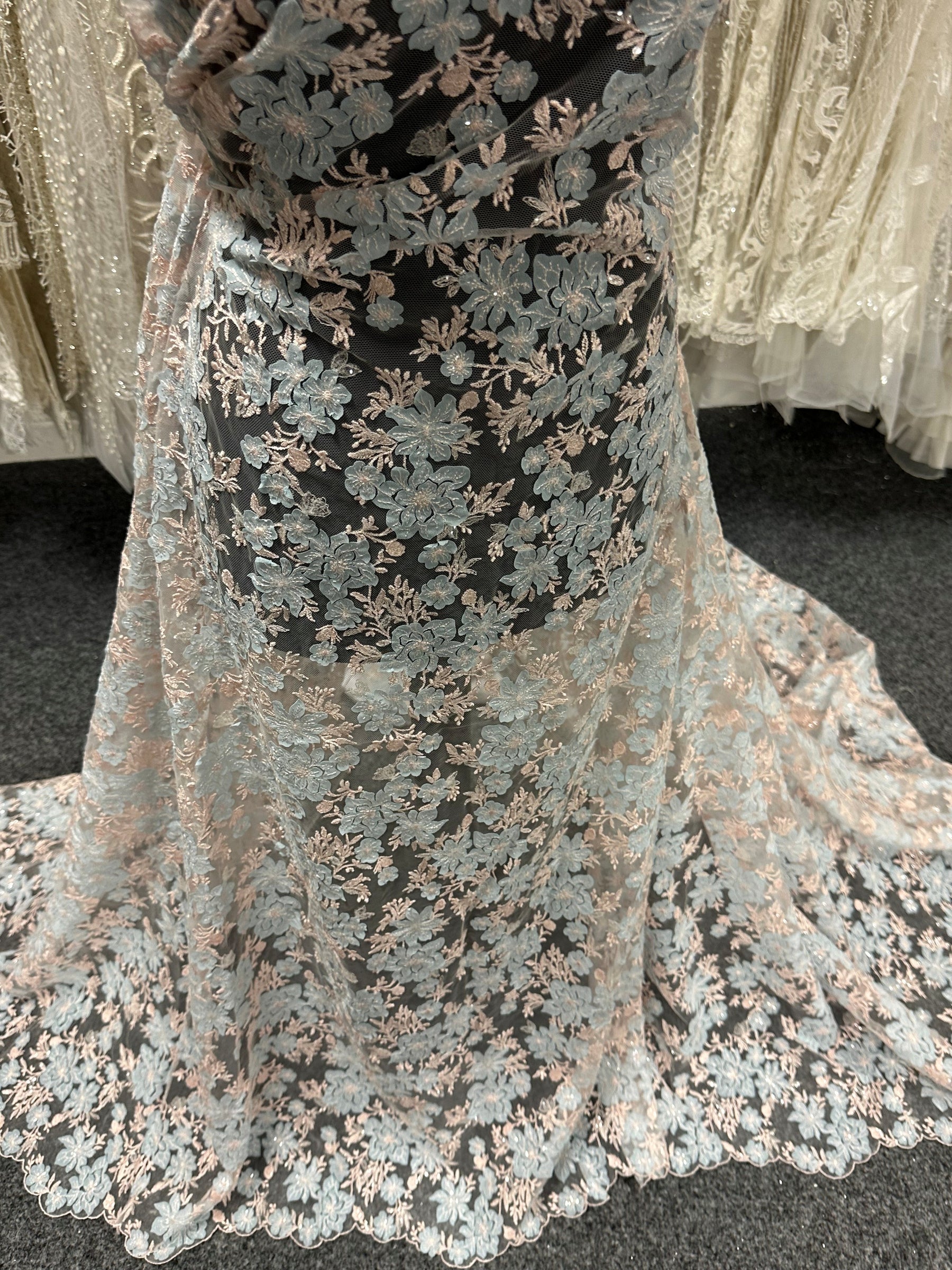 Pink & Blue Embroidered Lace - EB3053