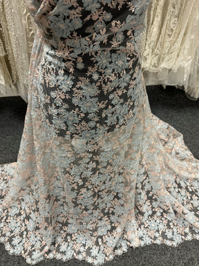 Pink & Blue Embroidered Lace - EB3053