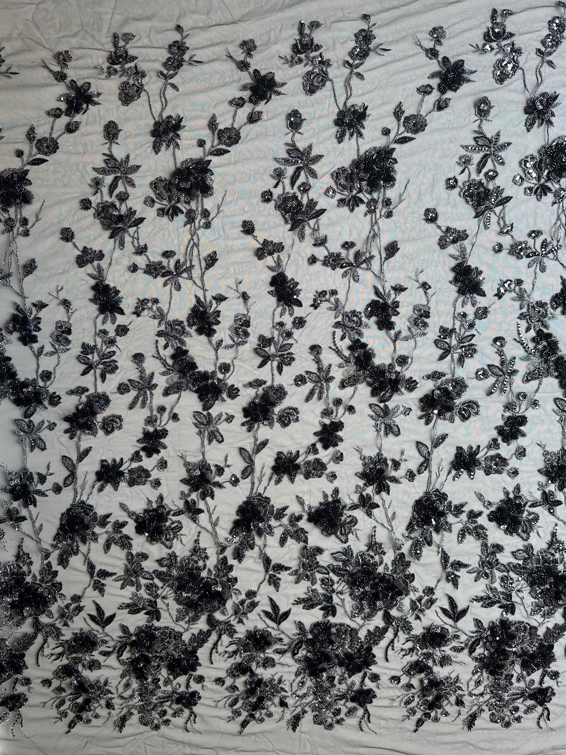 Black & Silver Embroidered Lace - Aretha