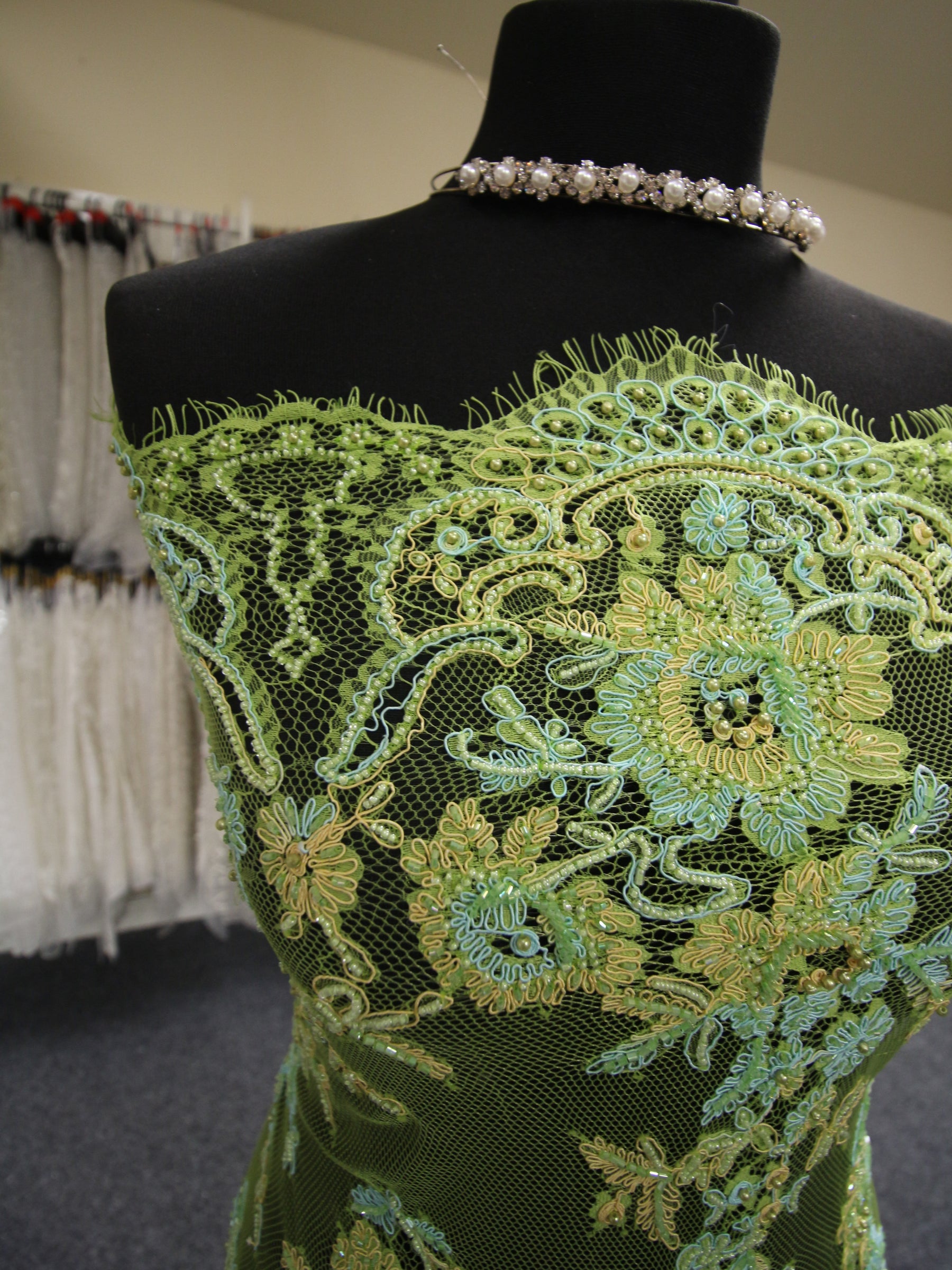 Green Beaded and Corded Lace - Cadence