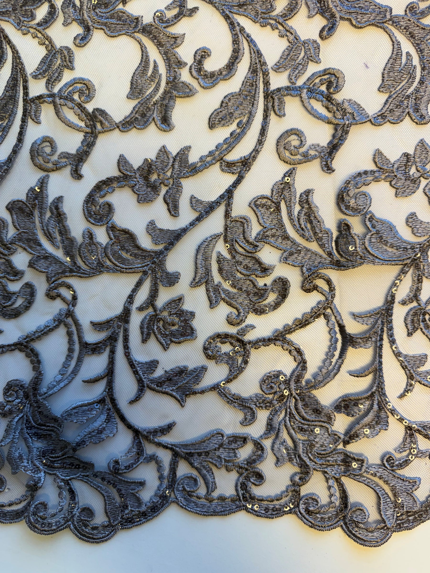Grey Sequin Embroidery Lace - Richina