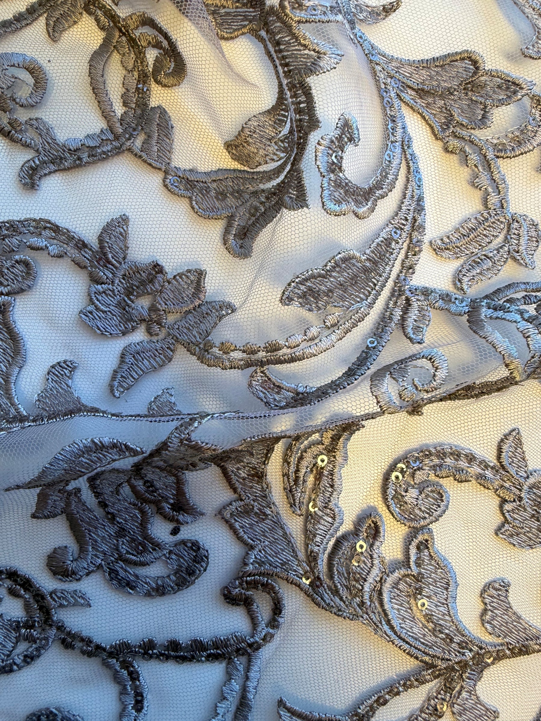 Grey Sequin Embroidery Lace - Richina