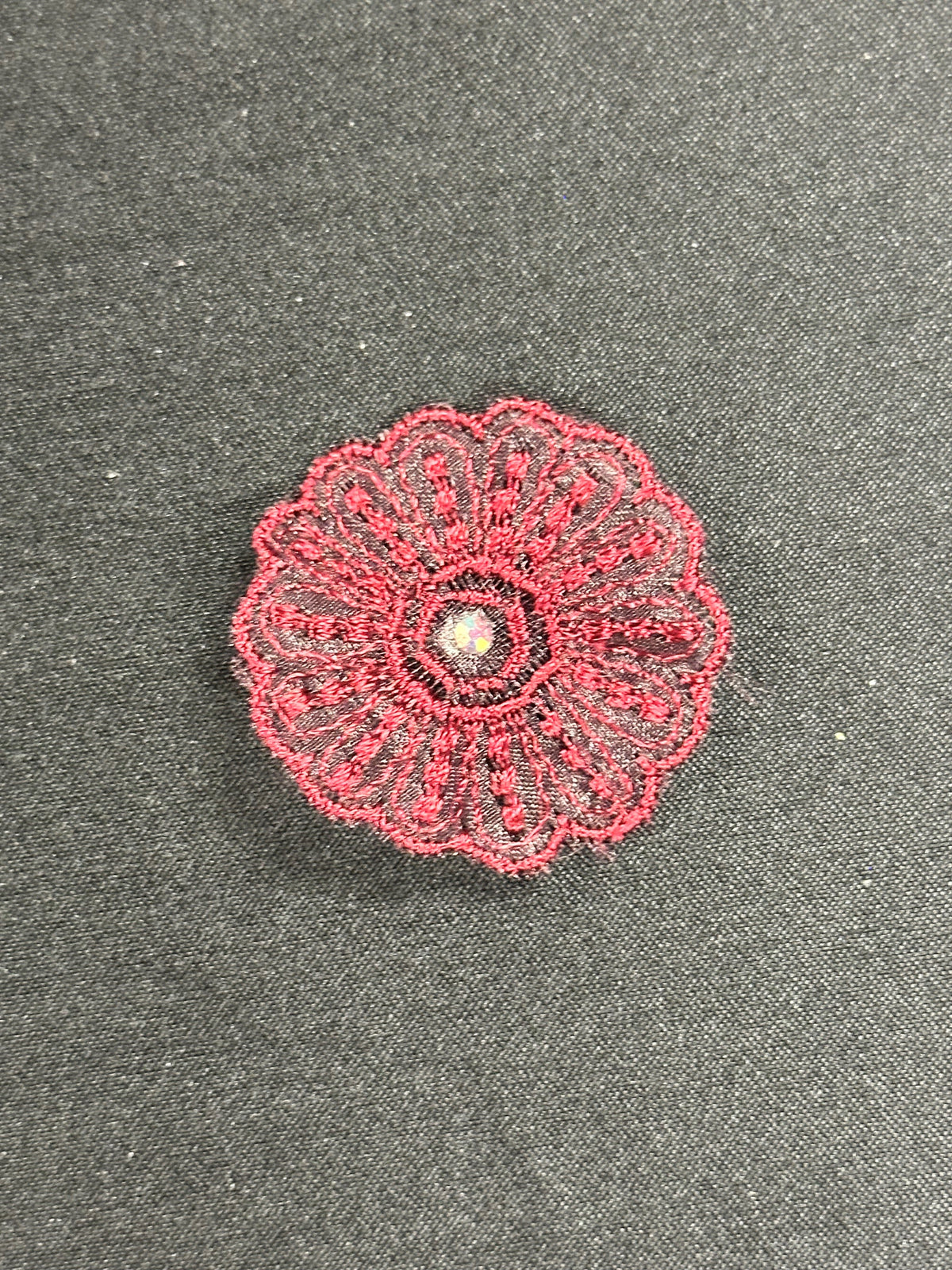 Burgundy Irridescent Lace Applique - Alarm