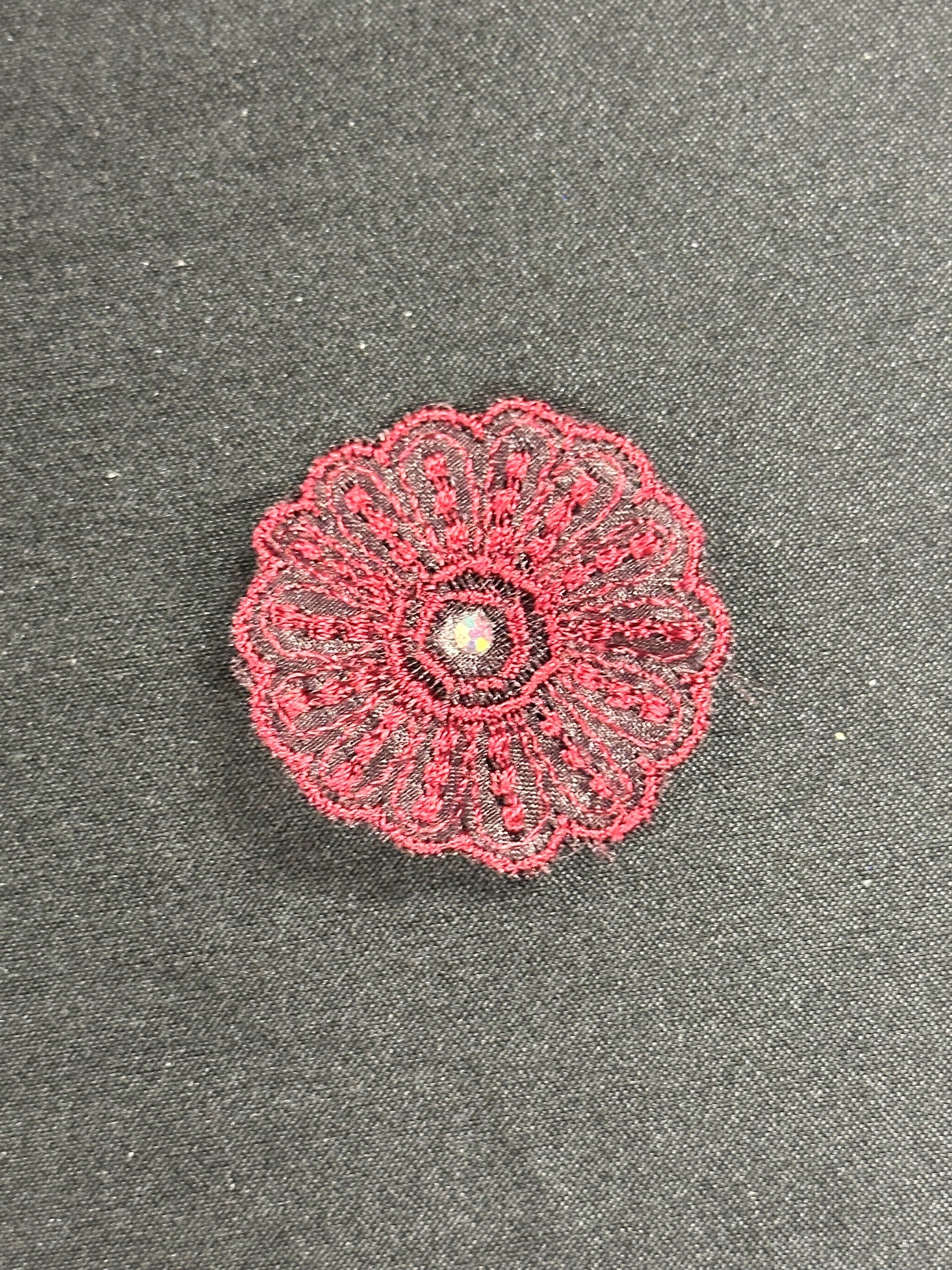 Burgundy Irridescent Lace Applique - Alarm
