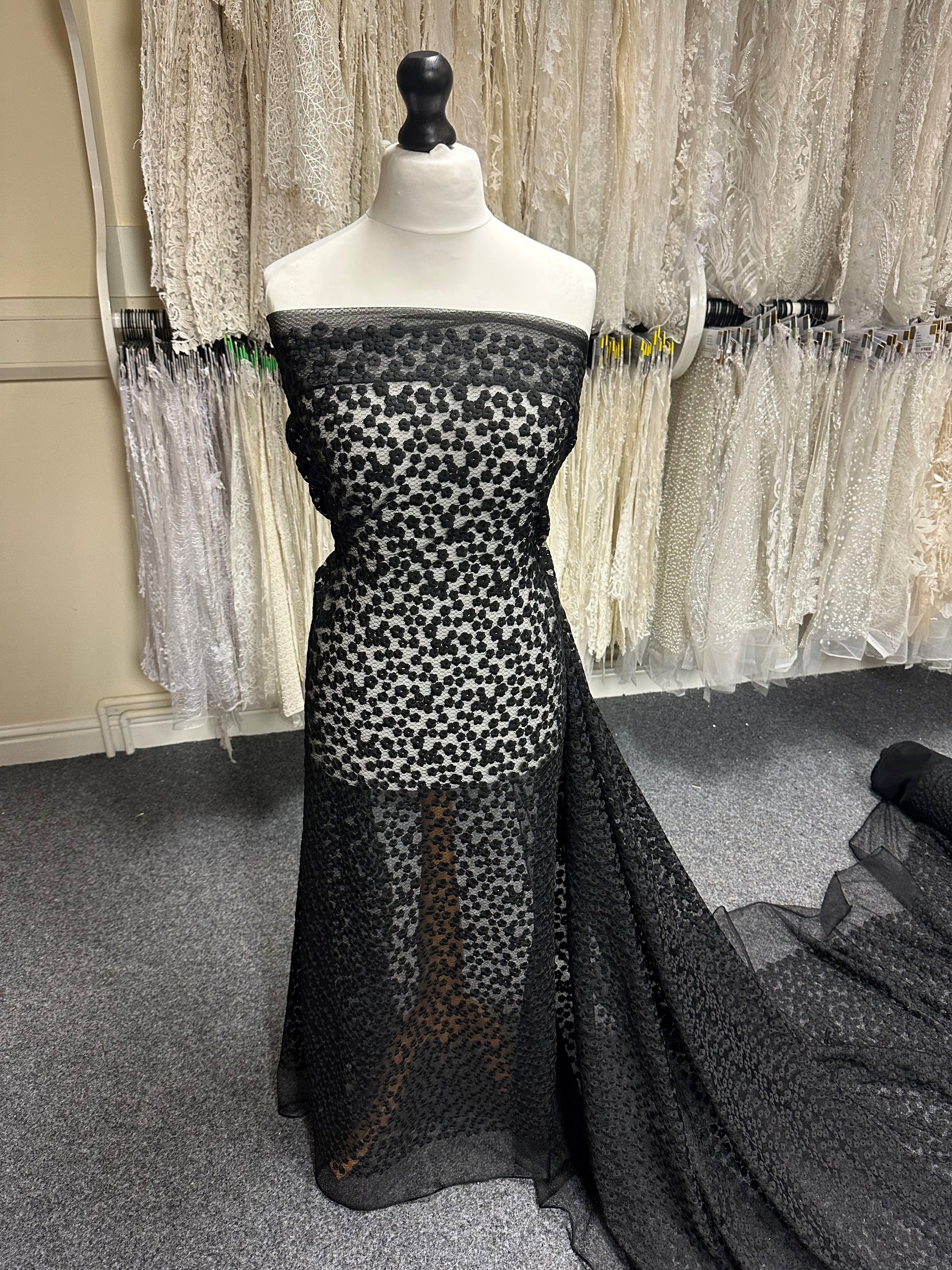 Black Embroidered Flower Lace - Madcap