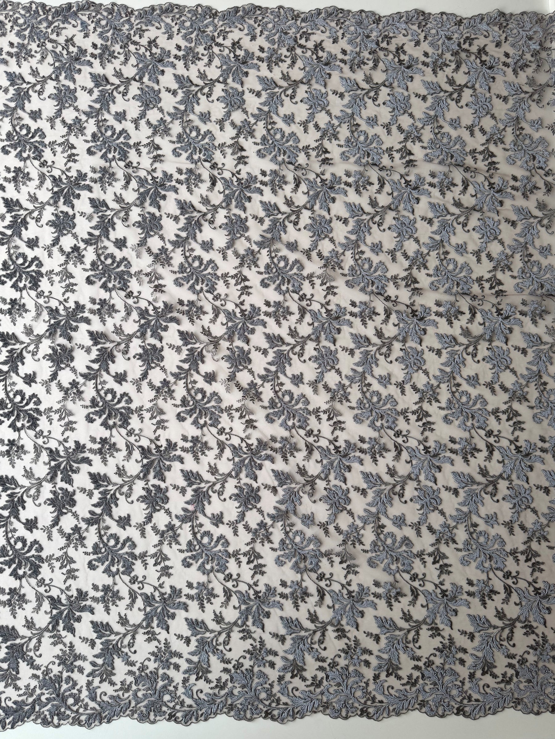 Grey Velvet Embroidery Lace - Madina