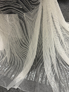 Ivory Embroidered Beaded Tulle - EB1028