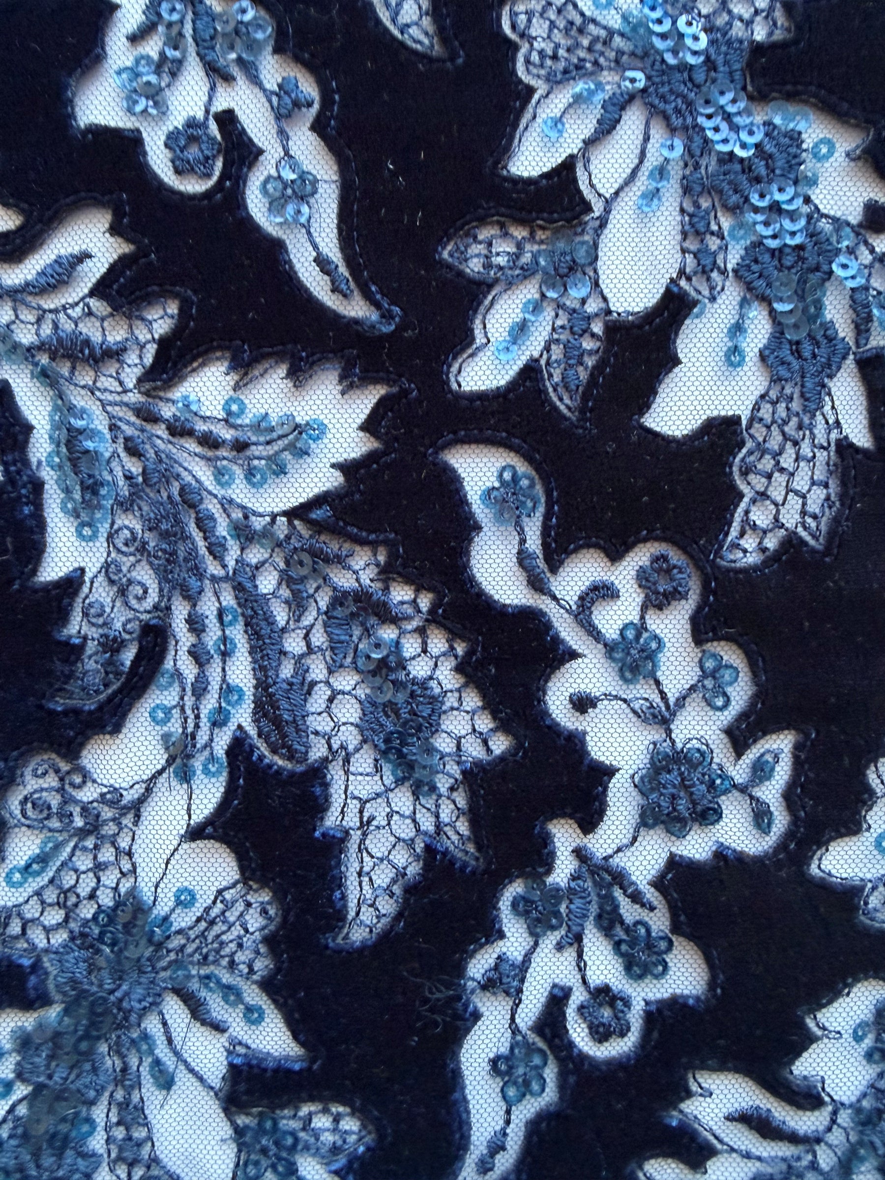 Navy 3D Velvet Lace - EB3023