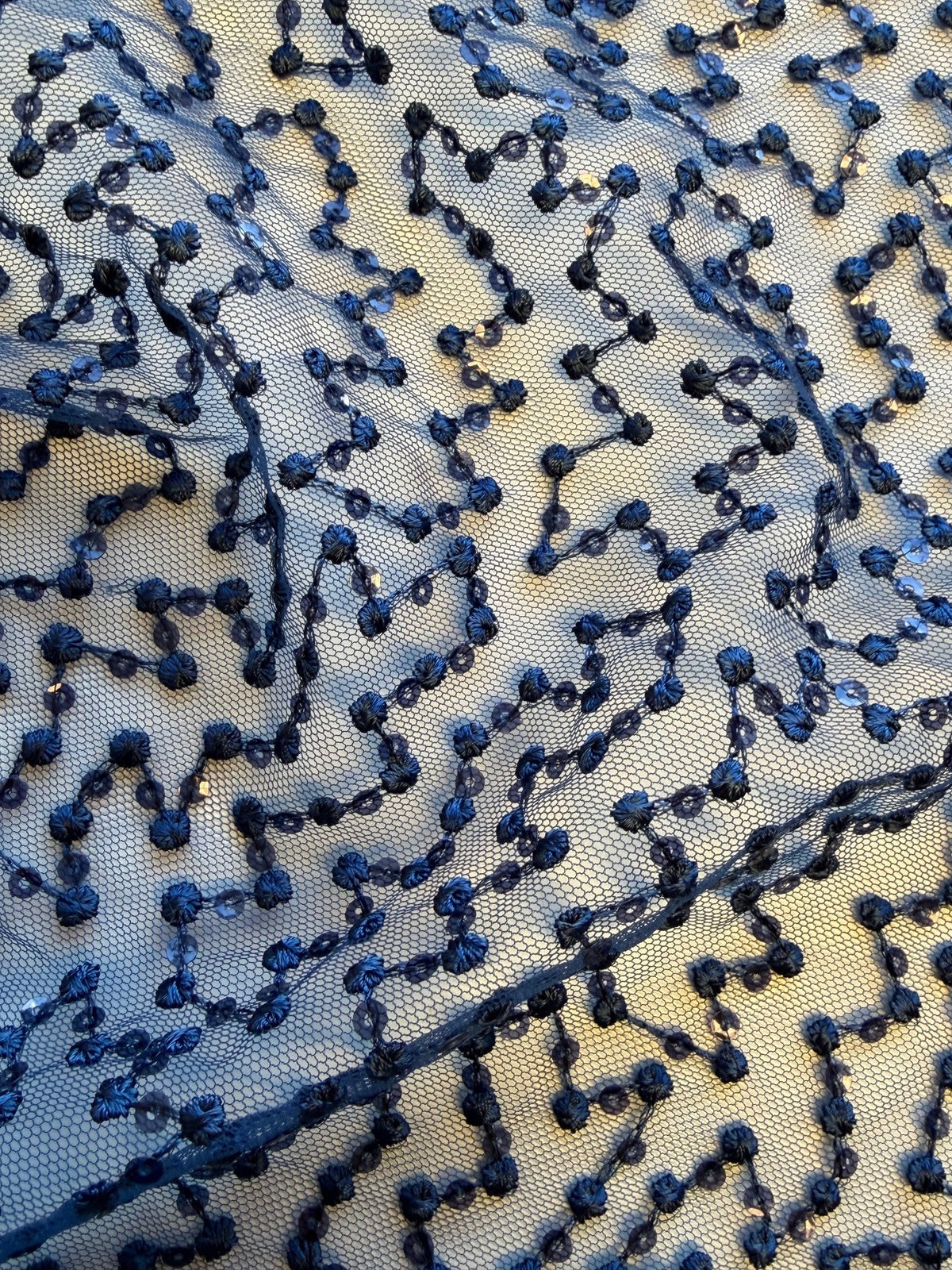 Navy Sequin Embroidery Lace - EB3029