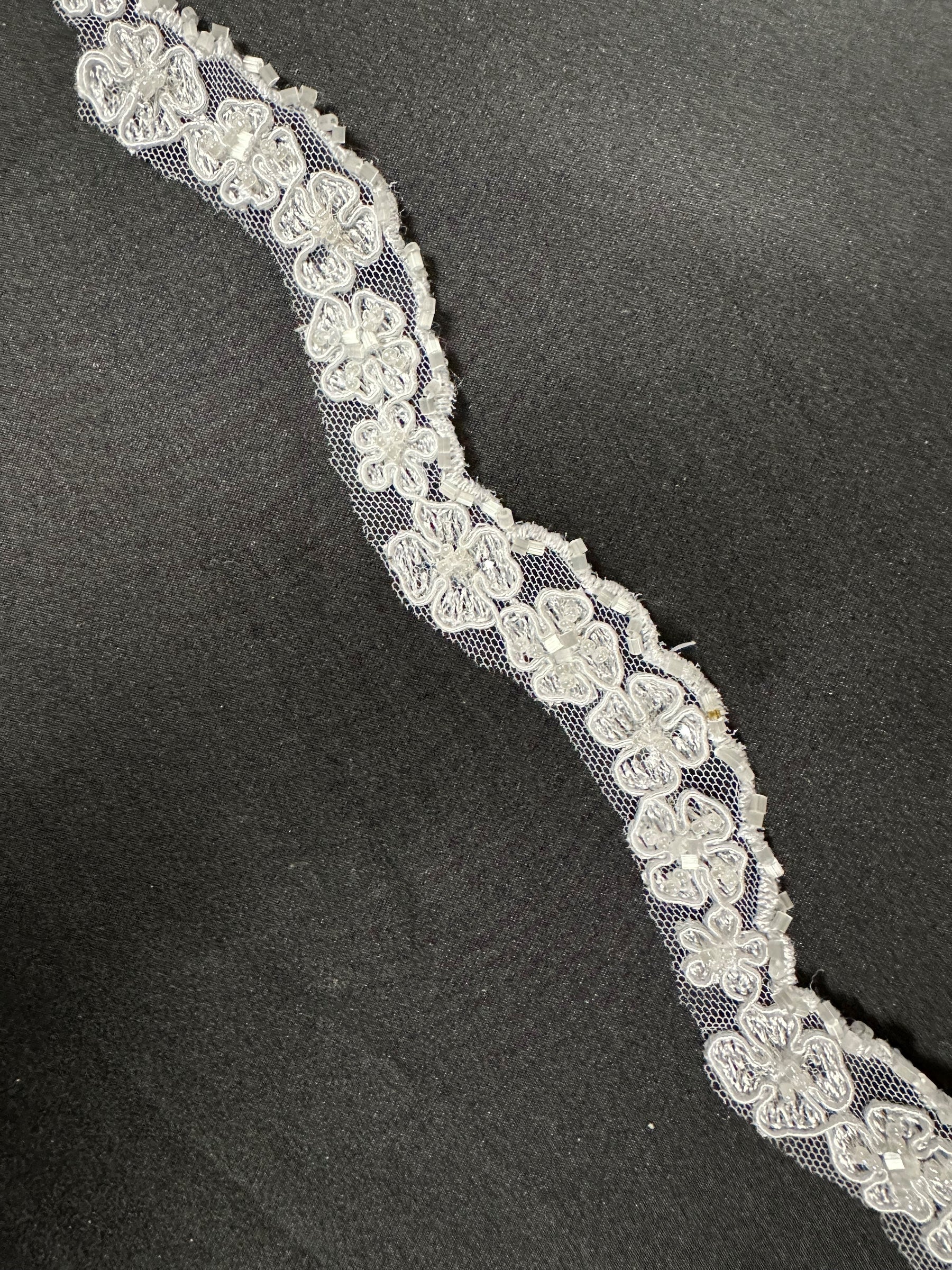 White Beaded and Corded Lace Trim - T 457 (CF)