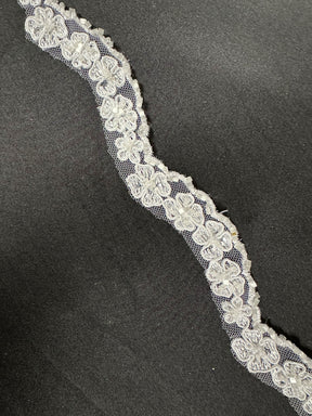 White Beaded and Corded Lace Trim - T 457 (CF)