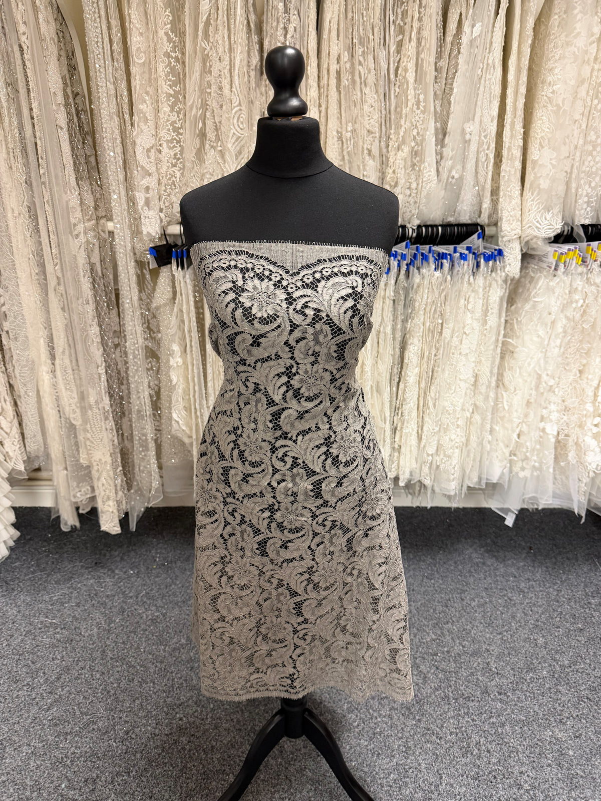 Dark Nickel Grey Chantilly Lace - P244