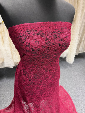 Wine Corded Stretch Lace - P619