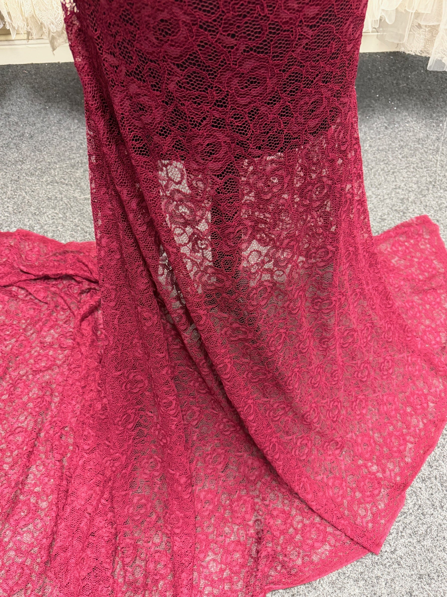 Wine Corded Stretch Lace - P619