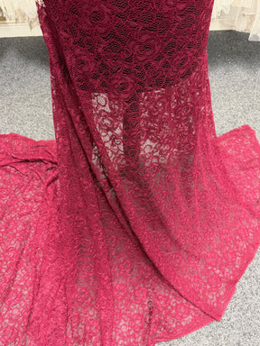 Wine Corded Stretch Lace - P619