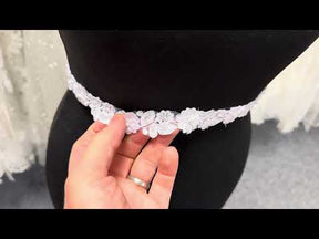 White Beaded Flower Trim - T826