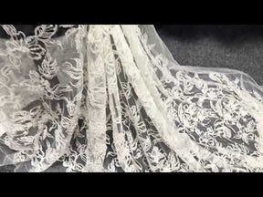 Ivory Embroidered Beaded Tulle - EB1100