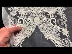 Ivory Beaded Lace Applique - MT3002