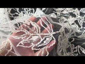 Ivory/Silver Embroidered Beaded Lace - EB1100