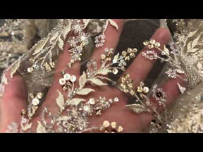Gold Embroidered Beaded Tulle - EB1086